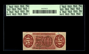 image for: Fr. 1328 50c Third Issue Spinner PCGS Choice New 63. Bold signatures and fiery red inks are found on this popular number....