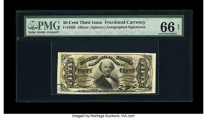 image for: Fr. 1329 50c Third Issue Spinner PMG Gem Uncirculated 66 EPQ. Beautiful face margins, ideal color, bright bronze and incred...