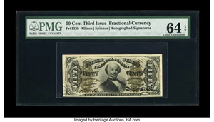 image for: Fr. 1329 50c Third Issue Spinner PMG Choice Uncirculated 64 EPQ. This scarcer-signature-combination note has excellent margi...