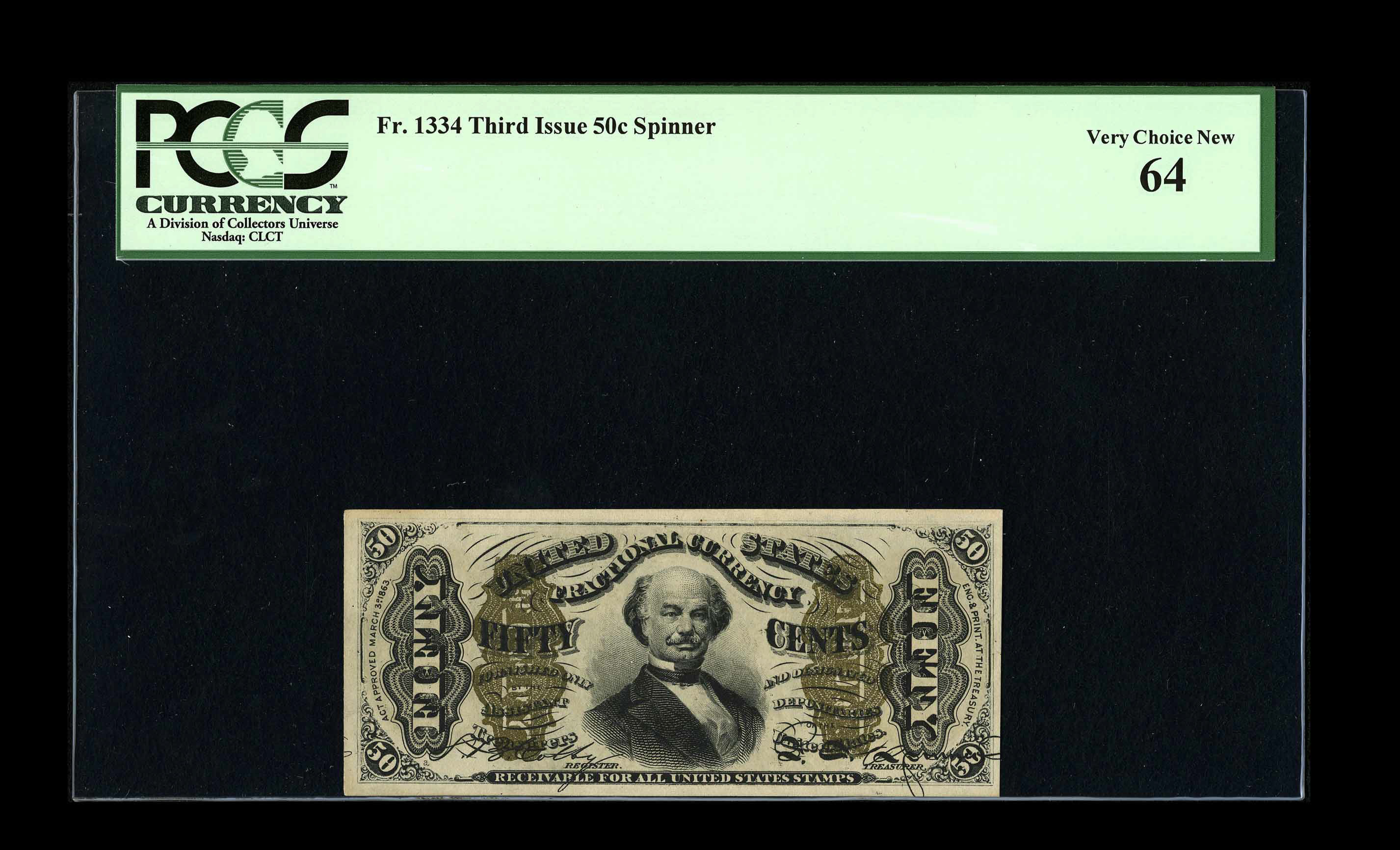 image for: Fr. 1334 50c Third Issue Spinner PCGS Very Choice New 64. A little tightness is seen in the right margin on this otherwise o...