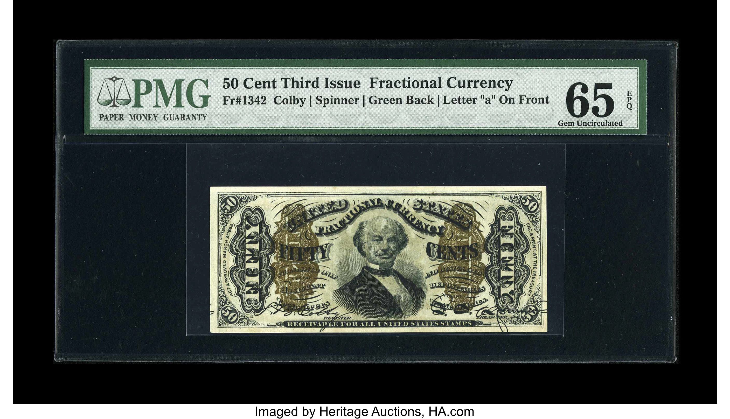 image for: Fr. 1342 50c Third Issue Spinner Type II PMG Gem Uncirculated 65 EPQ. We handle an average of one or two Gem Fr. 1342's in a...