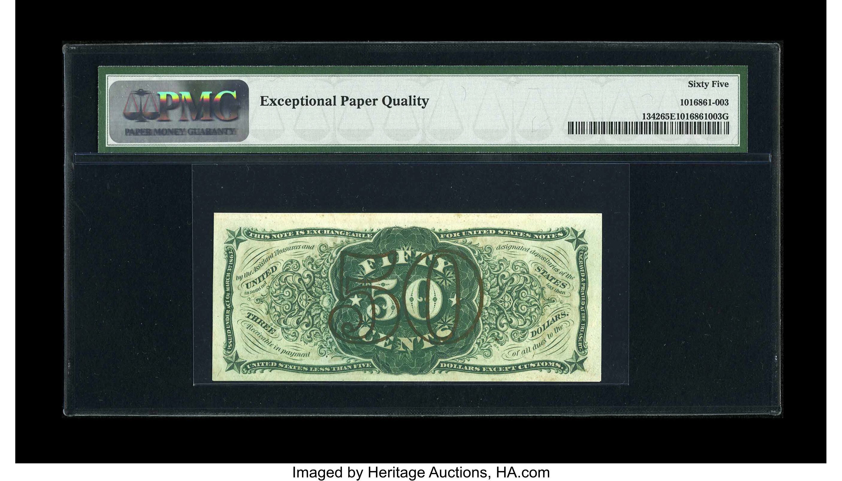 image for: Fr. 1342 50c Third Issue Spinner Type II PMG Gem Uncirculated 65 EPQ. We handle an average of one or two Gem Fr. 1342's in a...