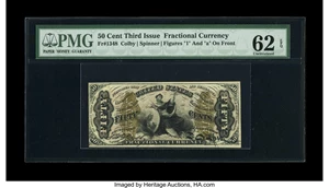 image for: Fr. 1348 50c Third Issue Justice PMG Uncirculated 62 EPQ. A near flawless example of this rare "1" and "a" Red Back variety ...