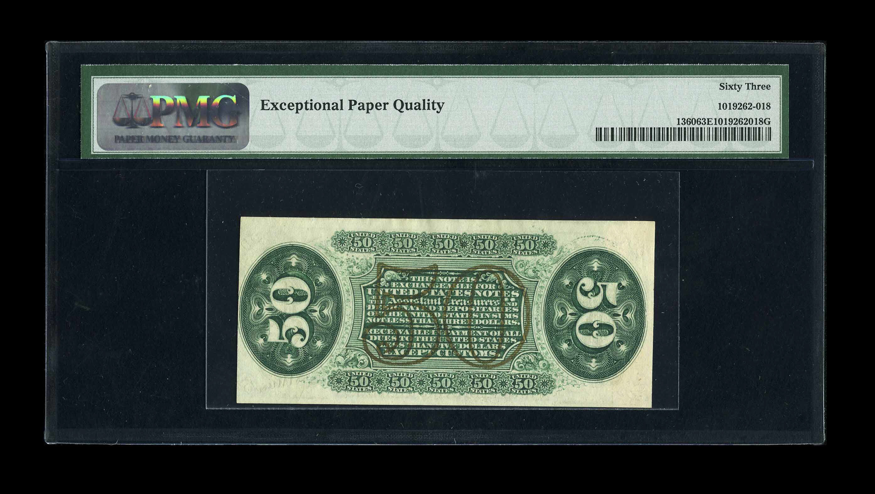 image for: Fr. 1360 50c Third Issue Justice Choice Uncirculated 63 EPQ. Natural paper ripple and embossing are traits of this tougher J...