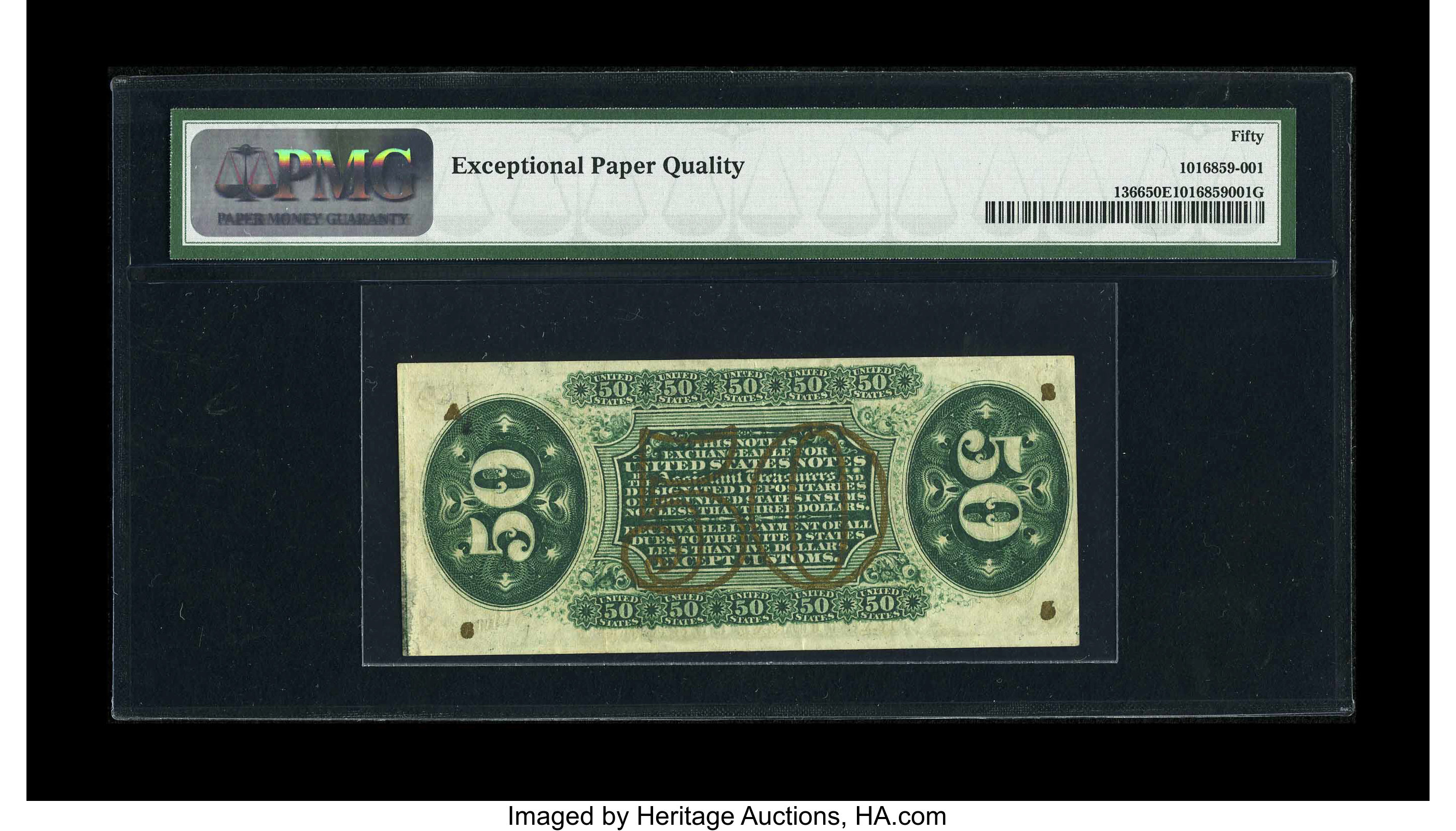 image for: Fr. 1366 50c Third Issue Justice PMG About Uncirculated 50 EPQ. A lovely note with bright colors of the paper, inks and bron...