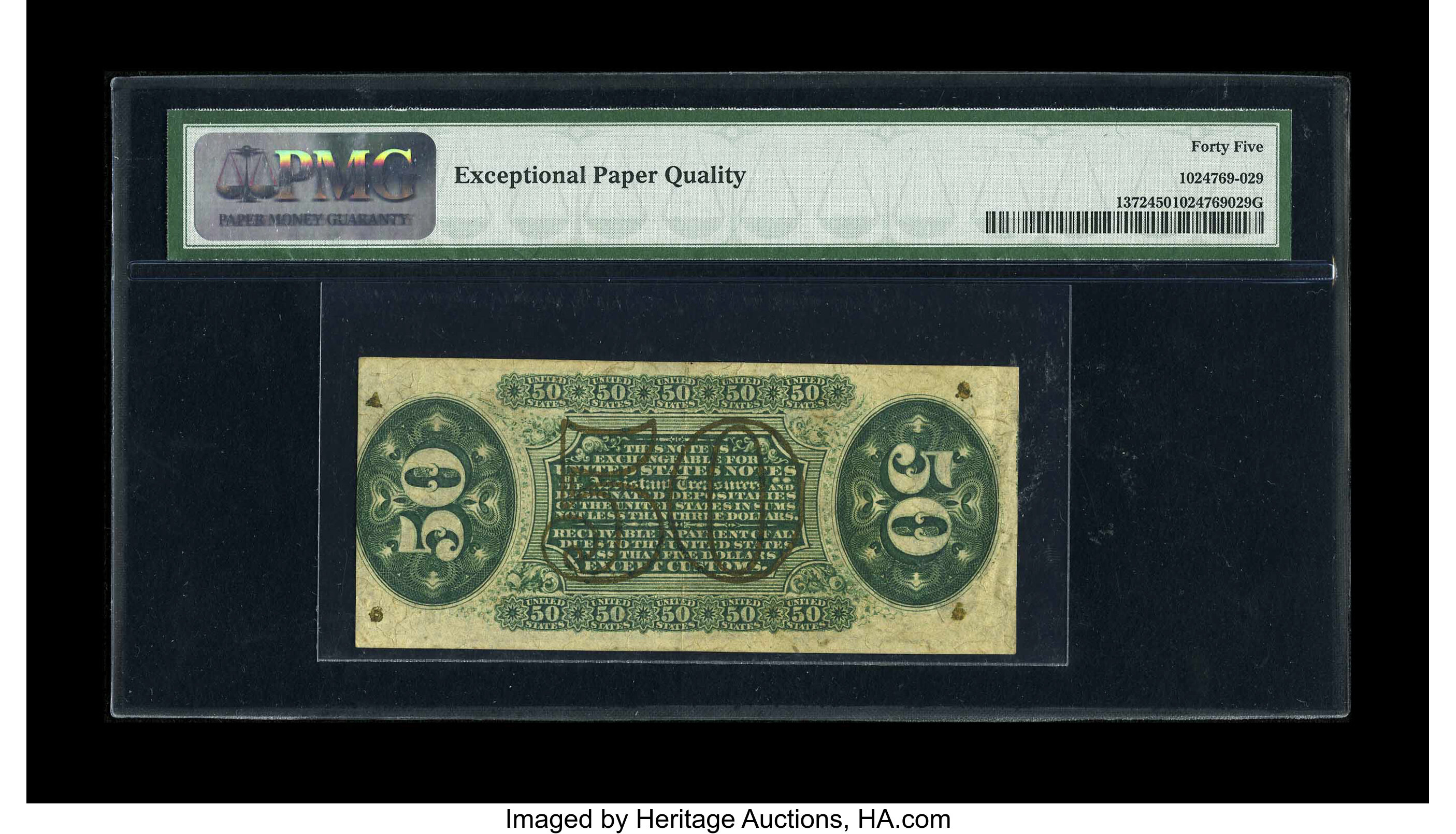 image for: Fr. 1372 50c Third Issue Justice PMG Choice Extremely Fine 45 EPQ. A wonderfully margined example of this scarce Justice fib...