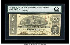 image for: T58 $20 1863. Cr-426 PF-17. This 2nd Series note would have benefited from a touch wider margin at upper left. Original surf...