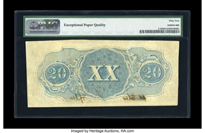 image for: T58 $20 1863. Cr-426 PF-17. This 2nd Series note would have benefited from a touch wider margin at upper left. Original surf...