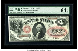 image for: Fr. 27 $1 1878 Legal Tender PMG Choice Uncirculated 64 EPQ.