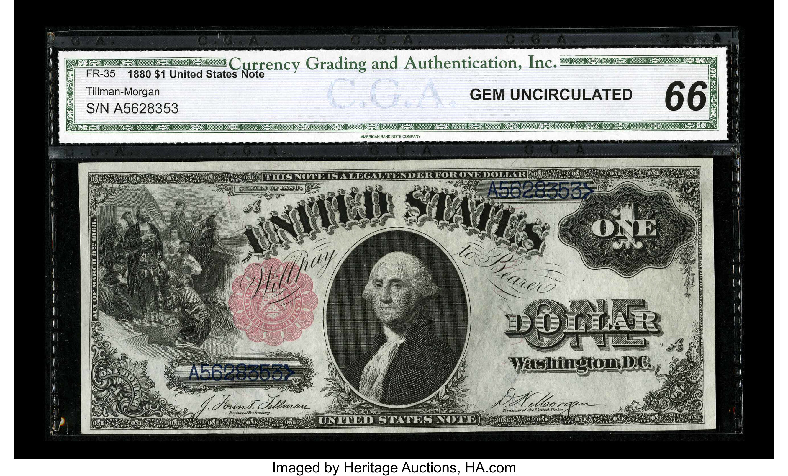 image for: Fr. 35 $1 1880 Legal Tender CGA Gem Uncirculated 66. Always a popular type with decent margins seen....