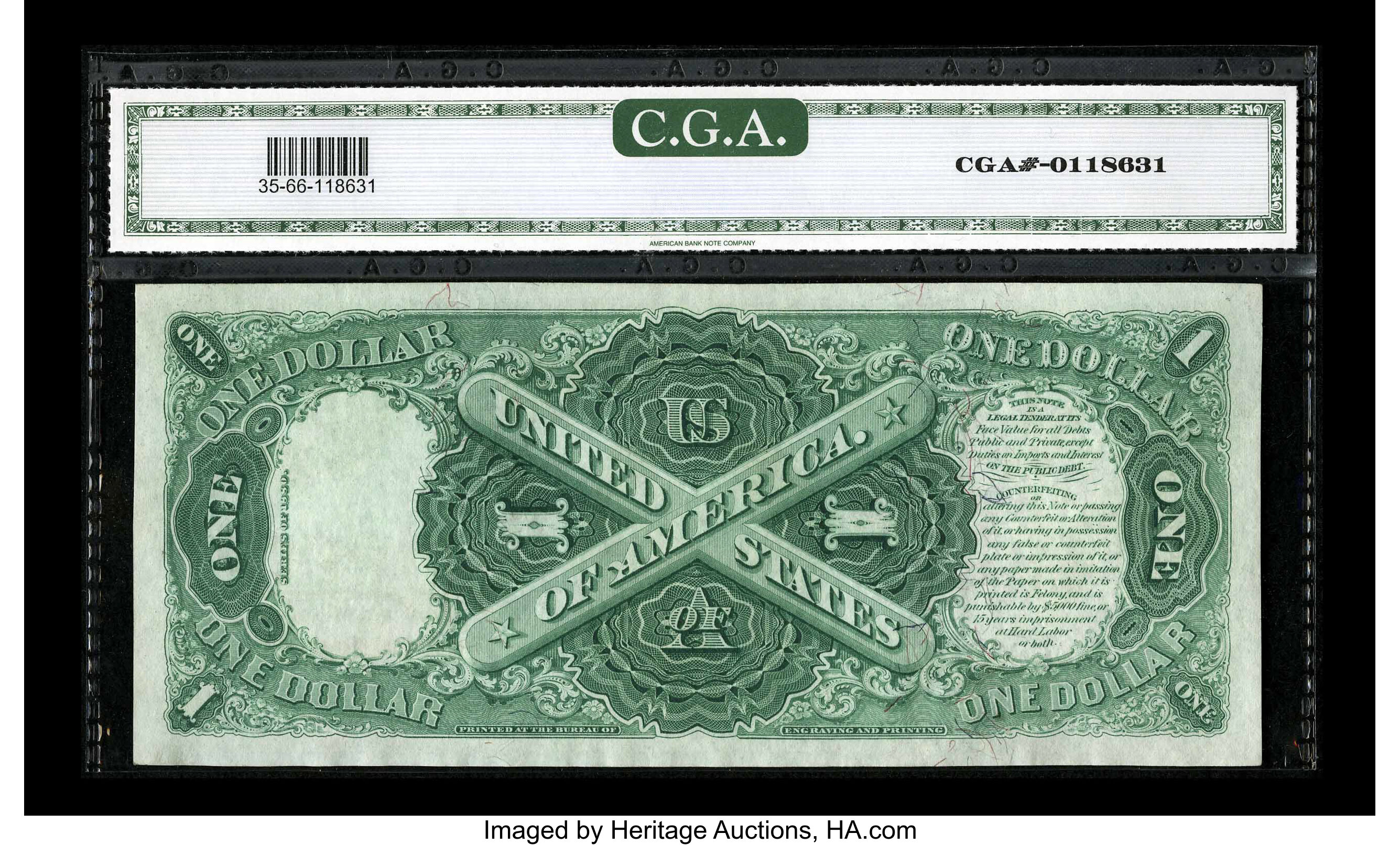 image for: Fr. 35 $1 1880 Legal Tender CGA Gem Uncirculated 66. Always a popular type with decent margins seen....