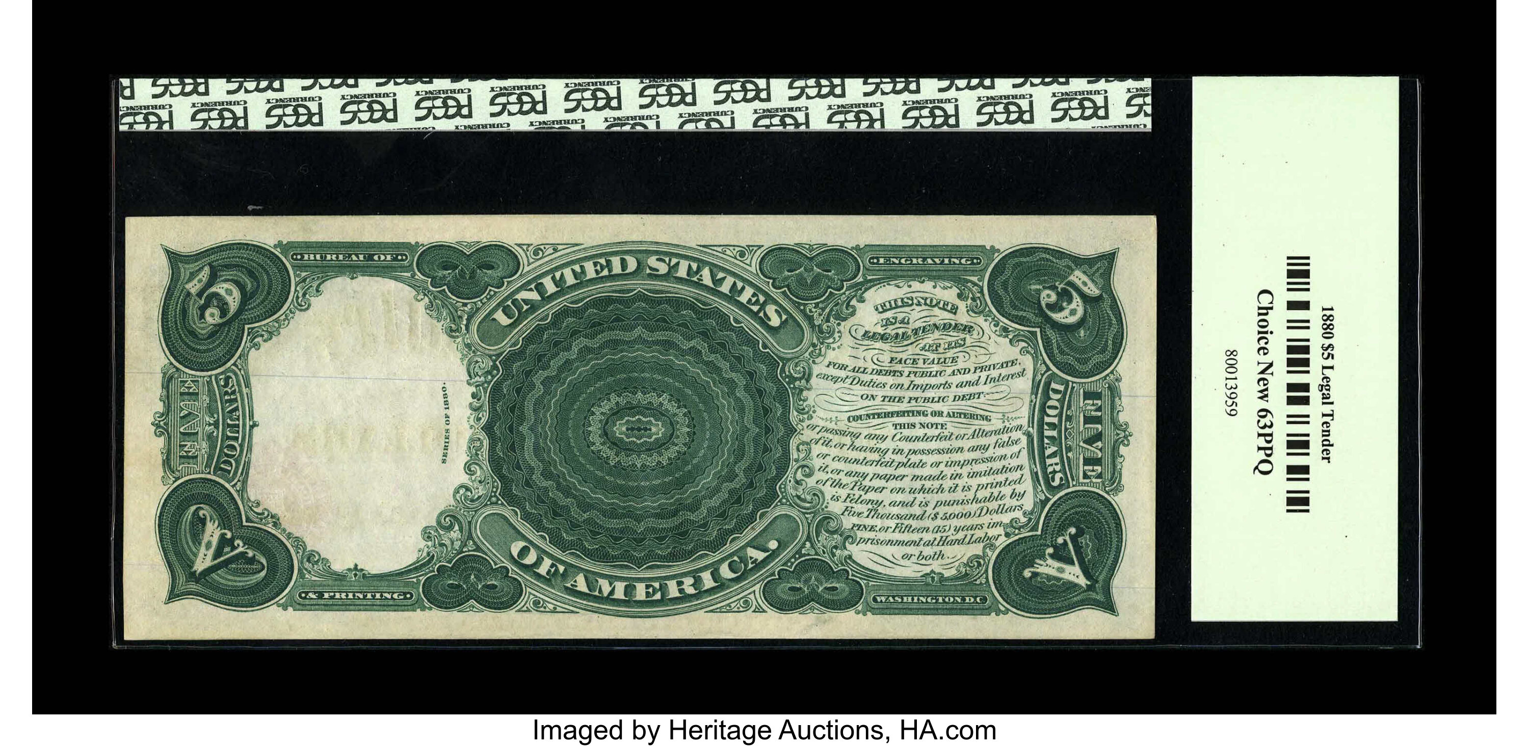 image for: Fr. 79 $5 1880 Legal Tender PCGS Choice New 63PPQ.