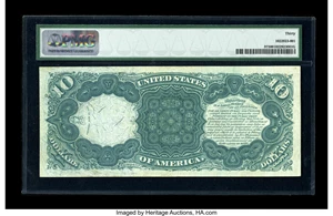 image for: Fr. 97 $10 1875 Legal Tender PMG Very Fine 30. Fewer than a dozen Fr. 97's are known, and there is not a single uncirculated...