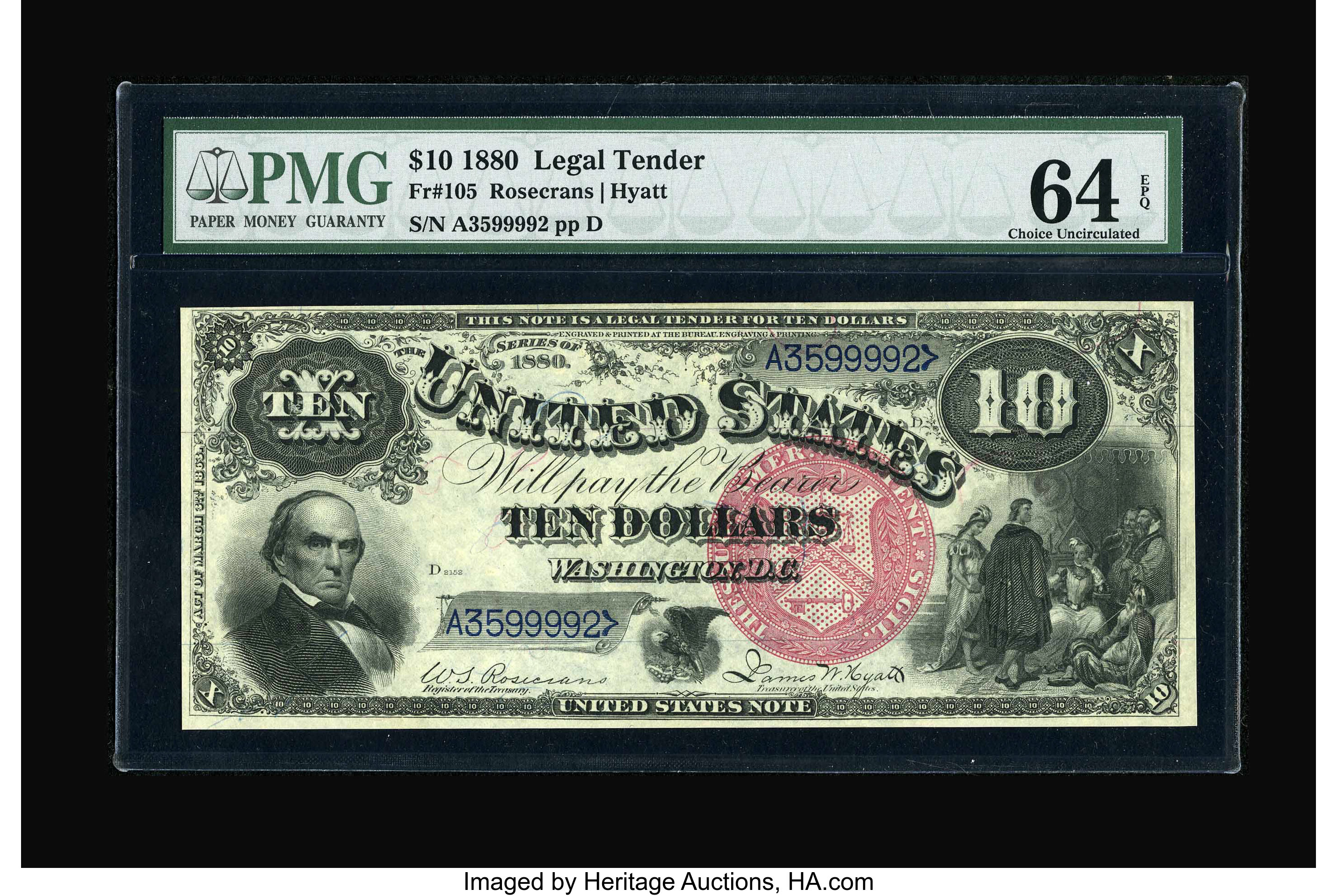 image for: Fr. 105 $10 1880 Legal Tender PMG Choice Uncirculated 64EPQ.