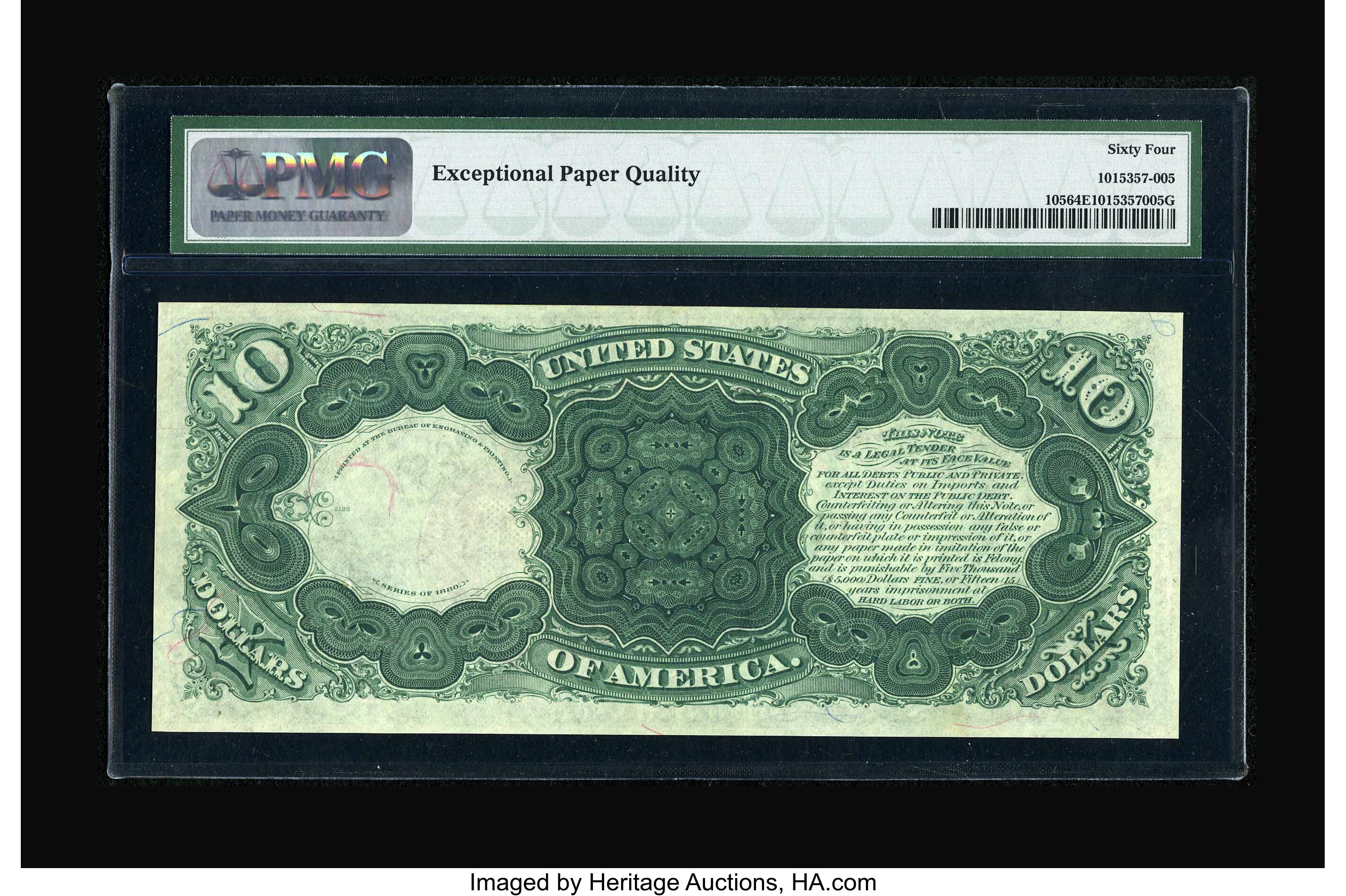 image for: Fr. 105 $10 1880 Legal Tender PMG Choice Uncirculated 64EPQ.