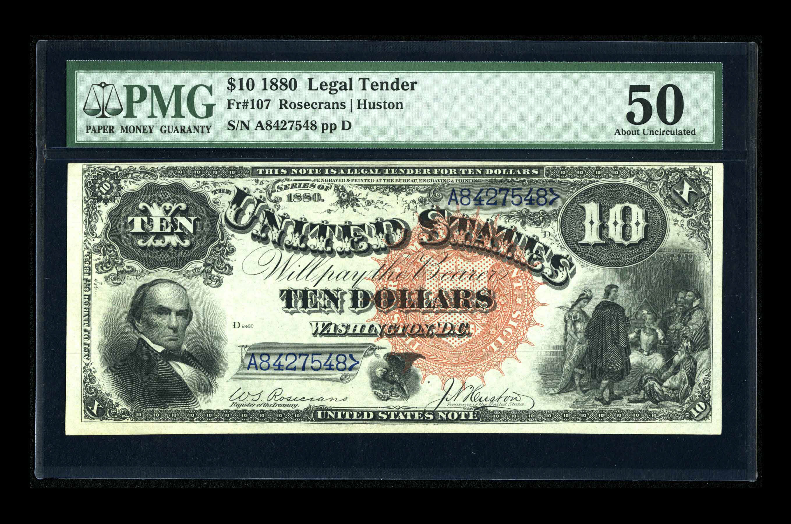 image for: Fr. 107 $10 1880 Legal Tender PMG About Uncirculated 50.