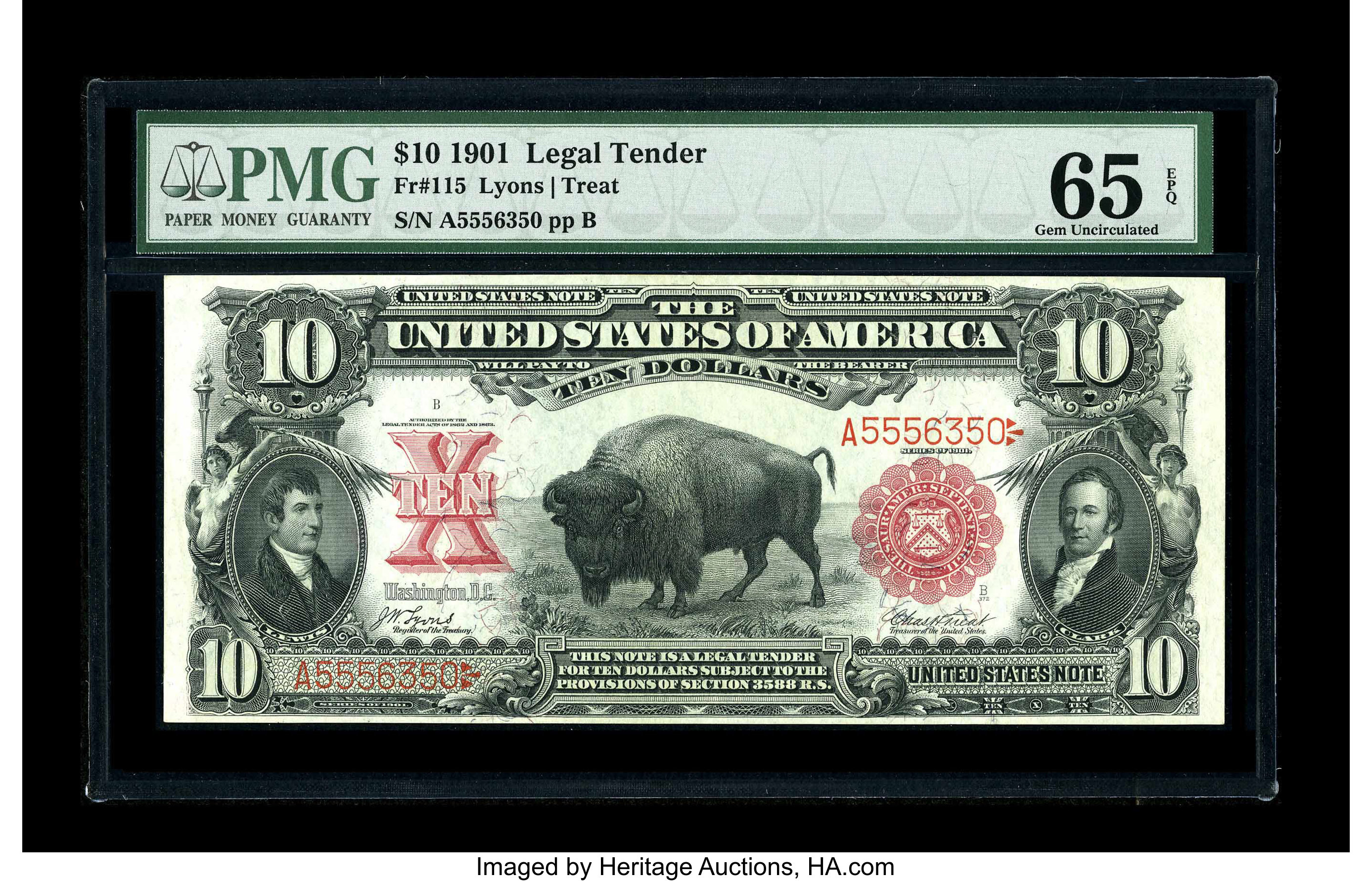 image for: Fr. 115 $10 1901 Legal Tender PMG Gem Uncirculated 65 EPQ.