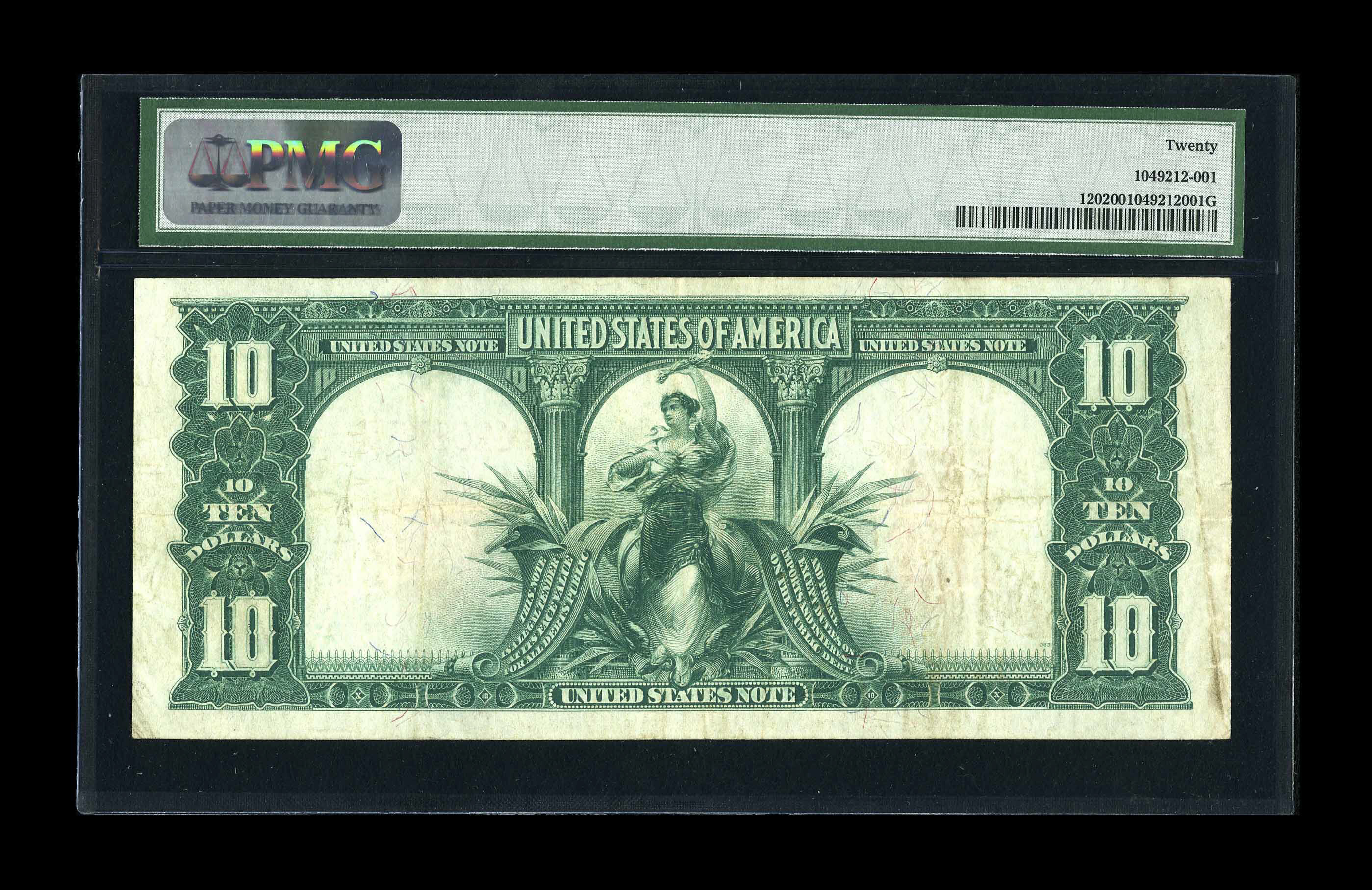 image for: Fr. 120 $10 1901 Legal Tender PMG Very Fine 20. This Bison has bright color and snappy paper. A tiny nick is noticed at left...