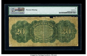 image for: Fr. 126b $20 1863 Legal Tender PMG Good 6 Net. A bit of margin roughness is seen along the top in the form of missing pieces...