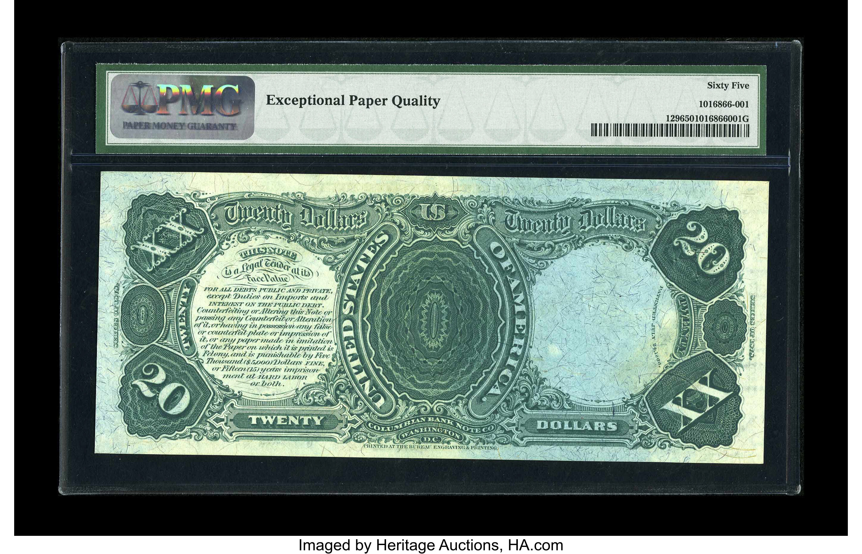 image for: Fr. 129 $20 1878 Legal Tender PMG Gem Uncirculated 65 EPQ. A very handsome example, with great color, broad margins and the ...