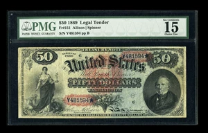 image for: Fr. 151 $50 1869 Legal Tender PMG Choice Fine 15.