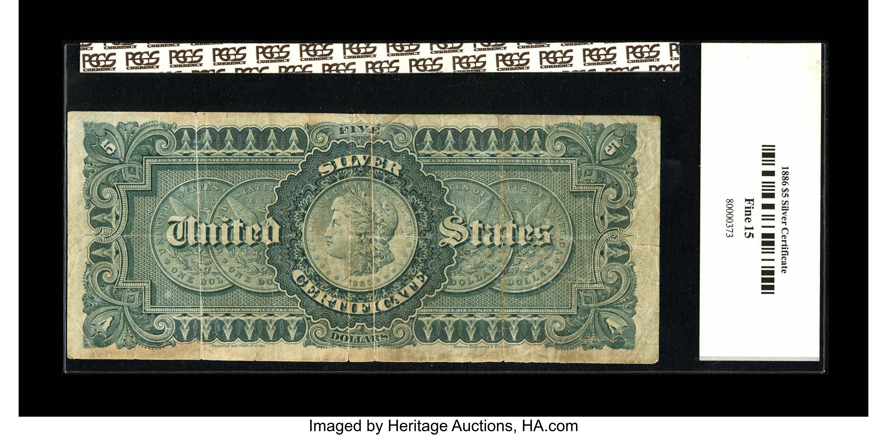 image for: Fr. 260 $5 1886 Silver Certificate PCGS Apparent Fine 15. The seals and serial numbers are faded on this Silver Dollar Back ...