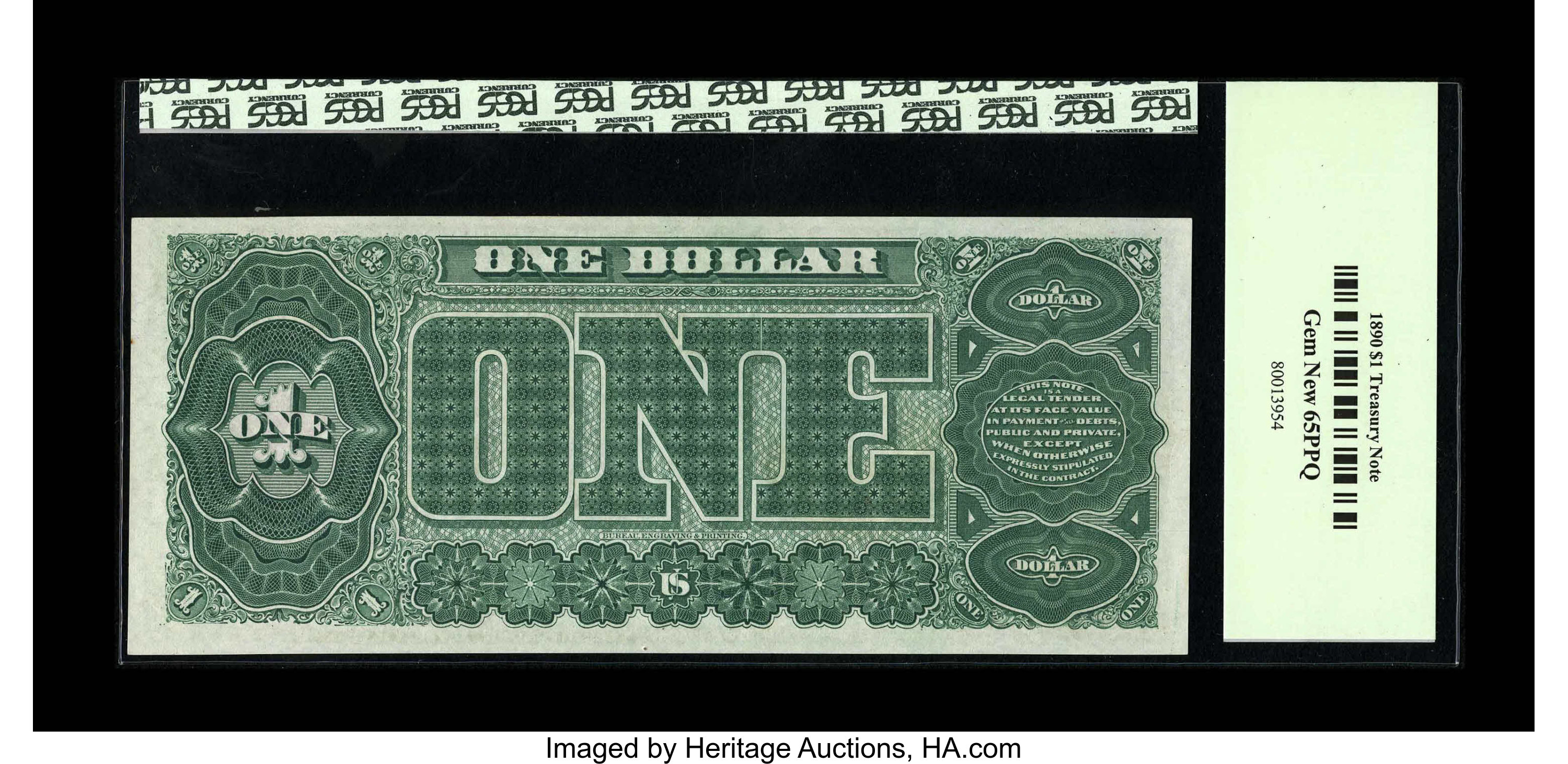 image for: Fr. 349 $1 1890 Treasury Note PCGS Gem New 65PPQ. Ample margins and great color highlight this well preserved Ornate Back St...