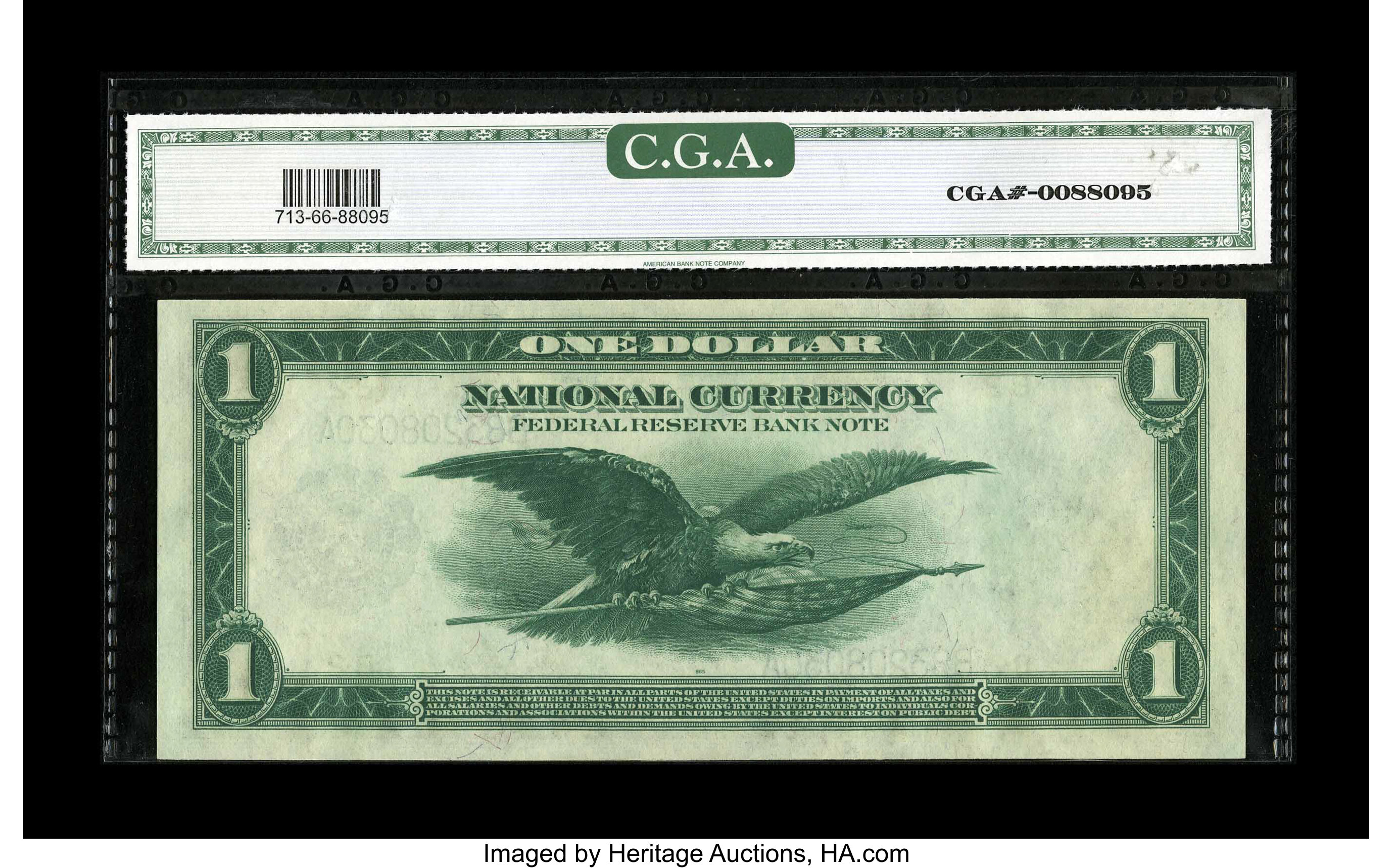 image for: Fr. 713 $1 1918 Federal Reserve Bank Note CGA Gem Uncirculated 66. Spacious margins grace this New York ace.From The Col...
