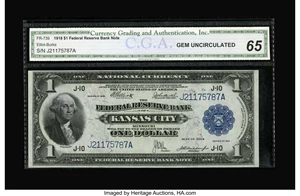 image for: Fr. 739 $1 1918 Federal Reserve Bank Note CGA Gem Uncirculated 65. A touch of tightness along the top margin holds this deep...