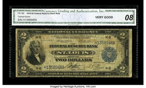 image for: Fr. 769 $2 1918 Federal Reserve Bank Note CGA Very Good 08. The census of eleven known notes makes this one of the rarest Ba...
