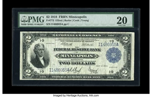 image for: Fr. 773 $2 1918 Federal Reserve Bank Note PMG Very Fine 20. The face of this Battleship is a little brighter than its back....