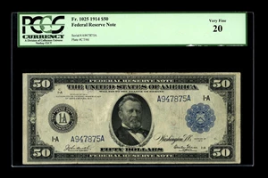 image for: Fr. 1025 $50 1914 Federal Reserve Note PCGS Very Fine 20. We are fortunate to have two examples of this type from the Boston...