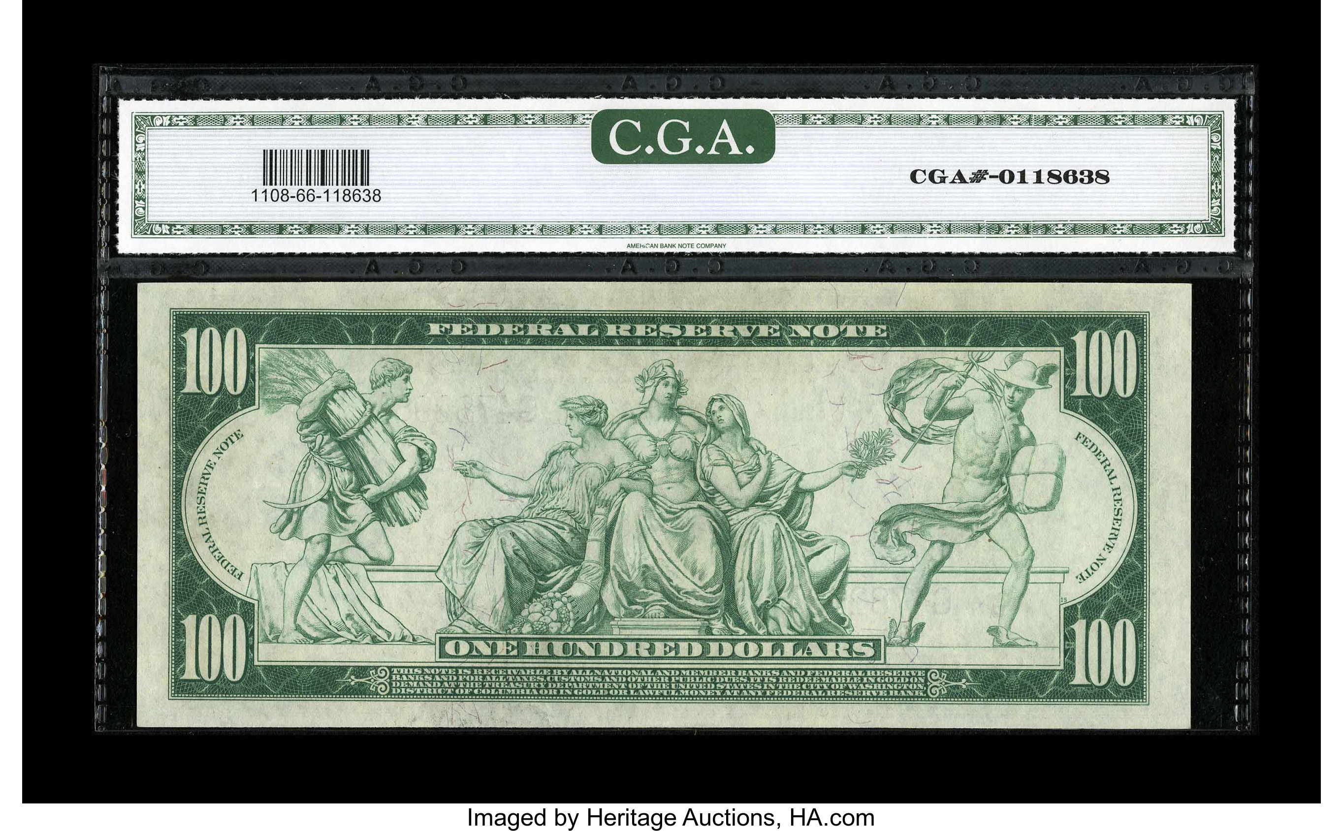 image for: Fr. 1108 $100 1914 Federal Reserve Note CGA Gem Uncirculated 66. This note is near a small run of CU examples broken up long...