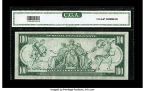 image for: Fr. 1128 $100 1914 Federal Reserve Note CGA Gem Uncirculated 65. A broadly margined $100 Fed that shows bright inks and colo...