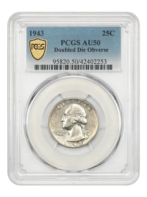 image for: 1943 25c PCGS AU50 (Doubled Die Obverse FS-103)