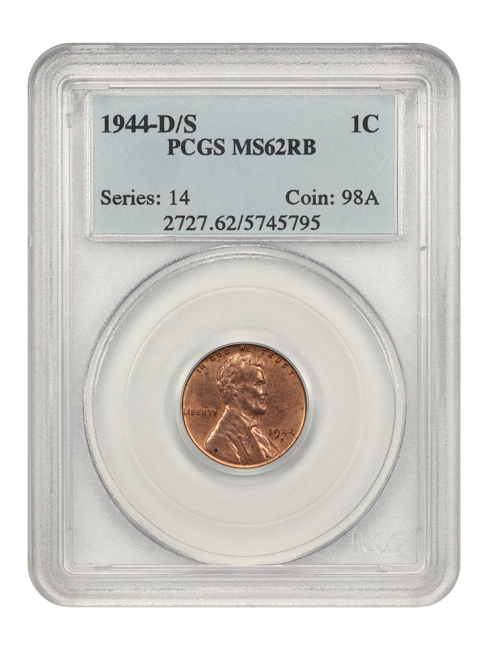 image for: 1944-D/S 1c PCGS MS62 RB 
