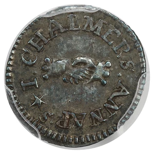 image for: 1783 Chalmers 3 Pence PCGS/CAC AU50 ex: Newman