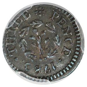 image for: 1783 Chalmers 3 Pence PCGS/CAC AU50 ex: Newman