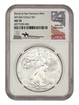 image for: 2014-(S) Silver Eagle $1 NGC MS70 (Mercanti Autograph)