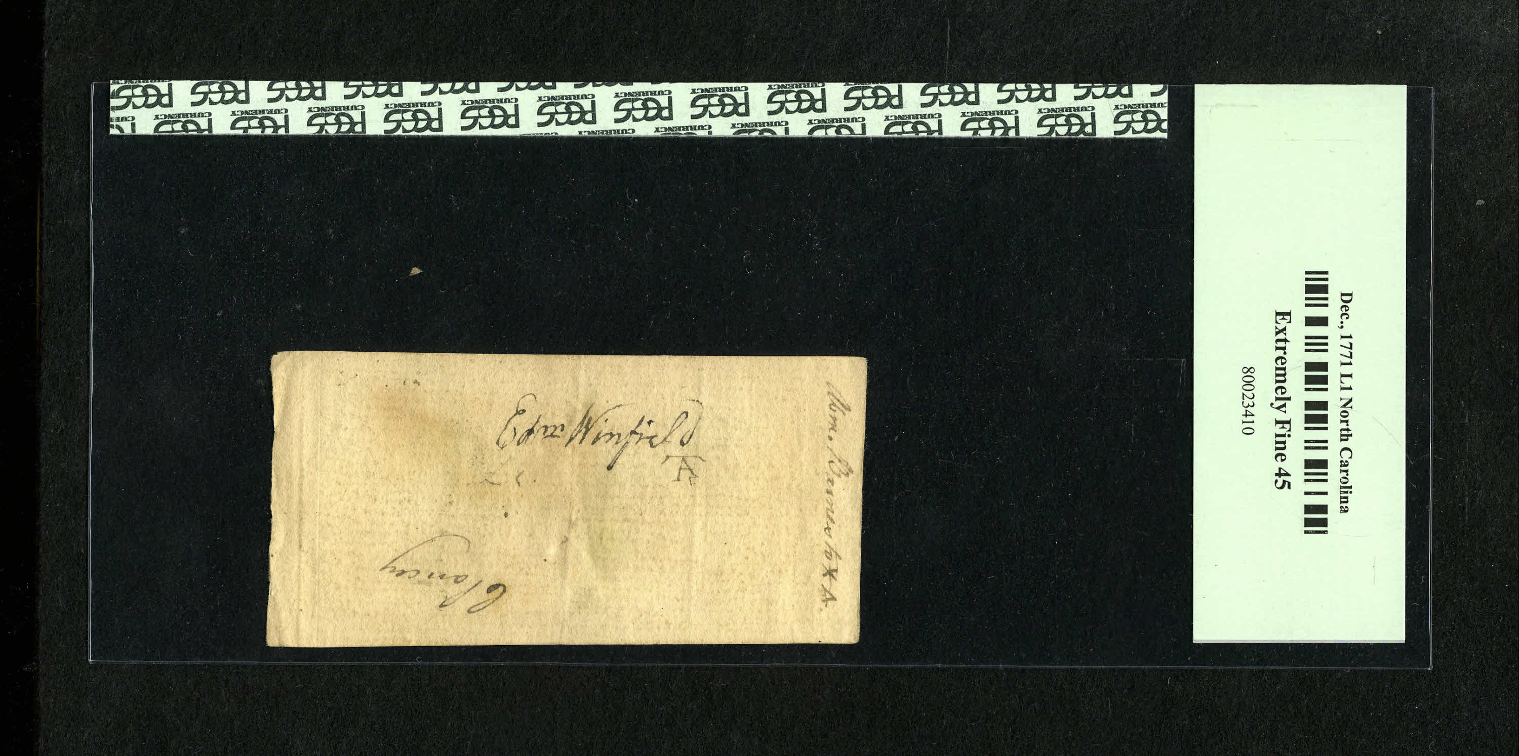 image for: North Carolina December, 1771 £1 PCGS Extremely Fine 45. We average about one of these every two years in our internet only...