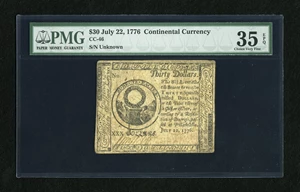 image for: Continental Currency July 22, 1776 $30 PMG Choice Very Fine 35 EPQ. PMG has added its "Exceptional Paper Quality" modifier t...