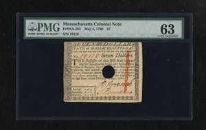 image for: Massachusetts May 5, 1780 $7 PMG Choice Uncirculated 63 HOC.