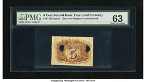 image for: Fr. 1235exnmb 5c Second Issue PMG Choice Uncirculated 63. This is a high-grade example of a Back Near Margin Experimental....