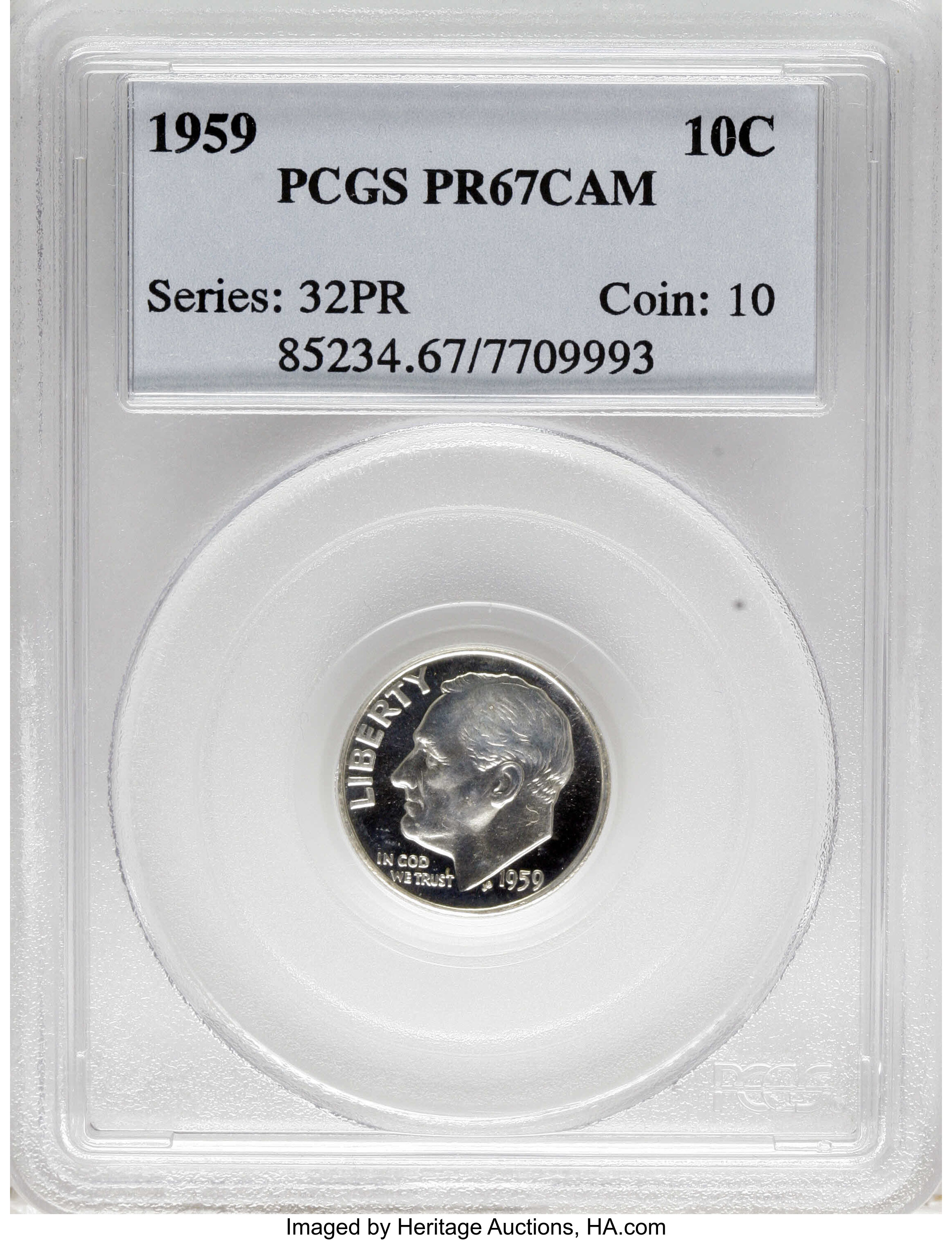 image for: 1959 10C PR67 Cameo PCGS. PCGS Population (151/85). NGC Census: (84/194).  Numismedia Wsl. Price: $22. (#85234)...