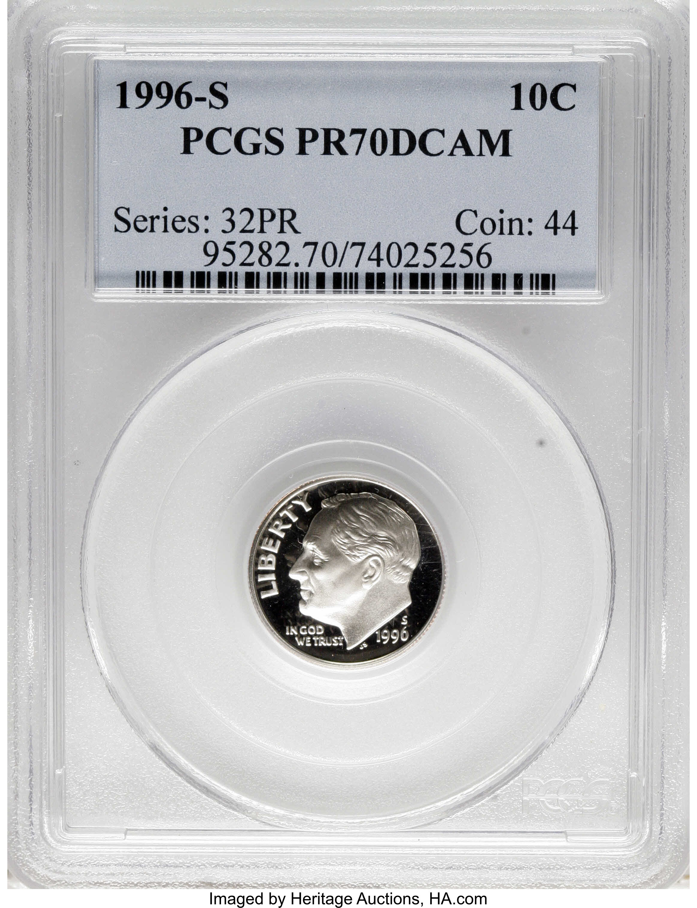 image for: 1996-S 10C Clad PR70 Deep Cameo PCGS. PCGS Population (40/0). NGC Census: (63/0).  Numismedia Wsl. Price: $100. (#95282)...
