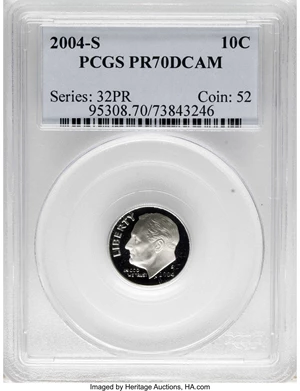 image for: 2004-S 10C Clad PR70 Deep Cameo PCGS. PCGS Population (42/0). NGC Census: (0/0). Numismedia Wsl. Price: $60. (#95308)...