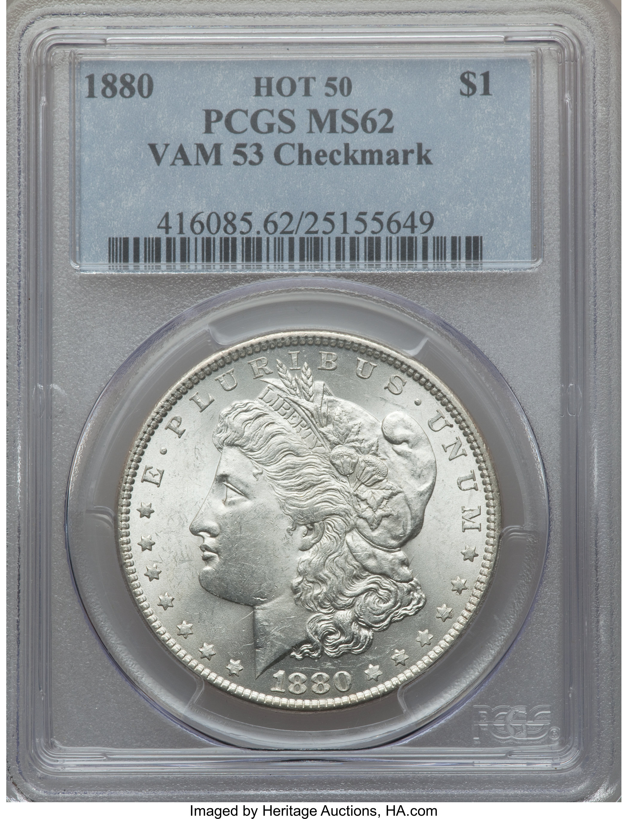 image for: 1880 $1 Checkmark, VAM-53 MS62 PCGS. Hot-50. PCGS Population (0/0). NGC Census: (0/0)....