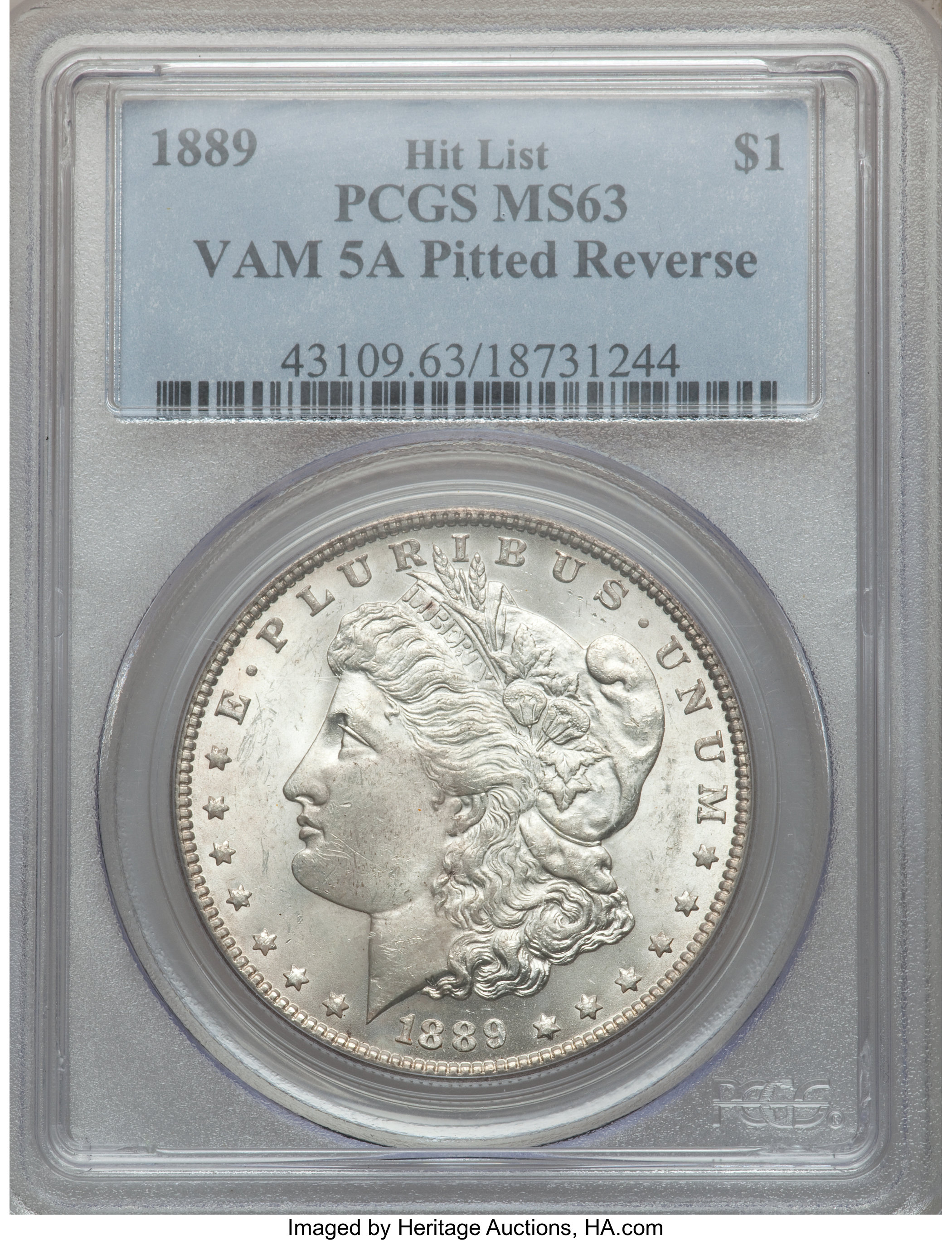 image for: 1889 $1 Pitted Reverse, VAM-5A MS63 PCGS. Hit List. PCGS Population (3/6). NGC Census: (0/0).From The Parcfeld Collecti...