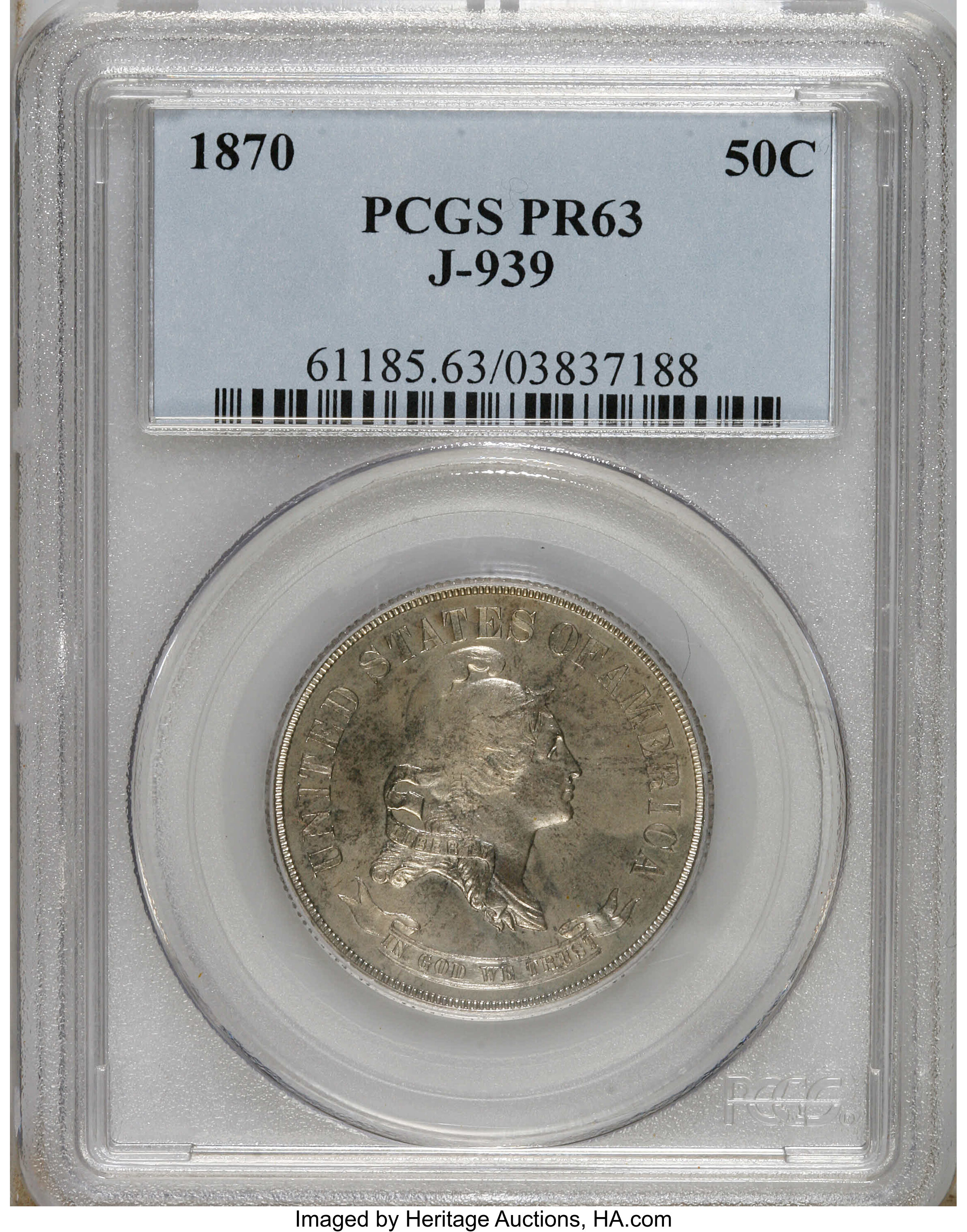 image for: 1870 50C Standard Silver Half Dollar, Judd-939, Pollock-1052, R.5, PR63 PCGS. PCGS Population (6/6). NGC Census: (4/3).   (...