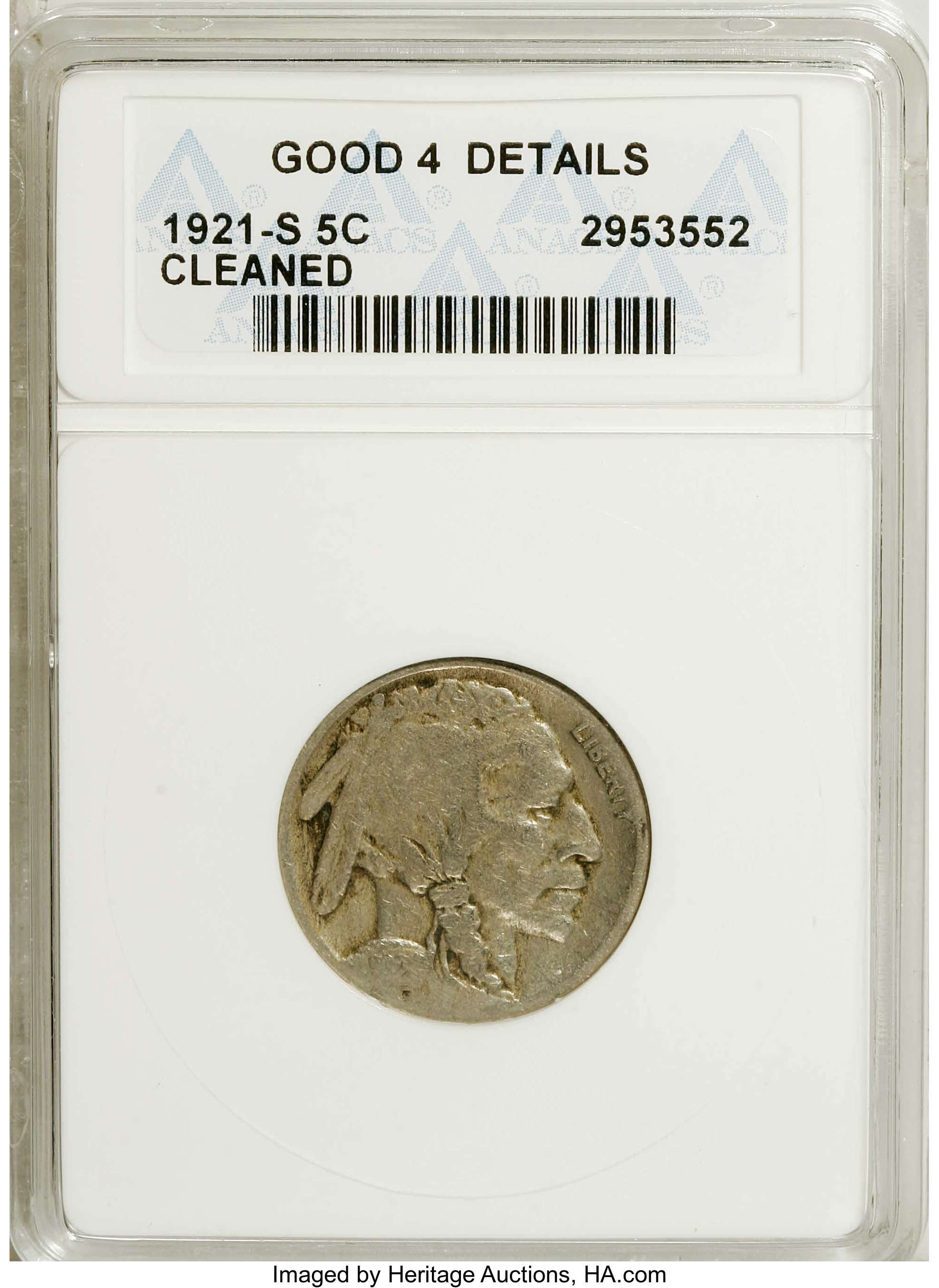 Image for 1921-S 5c AG3